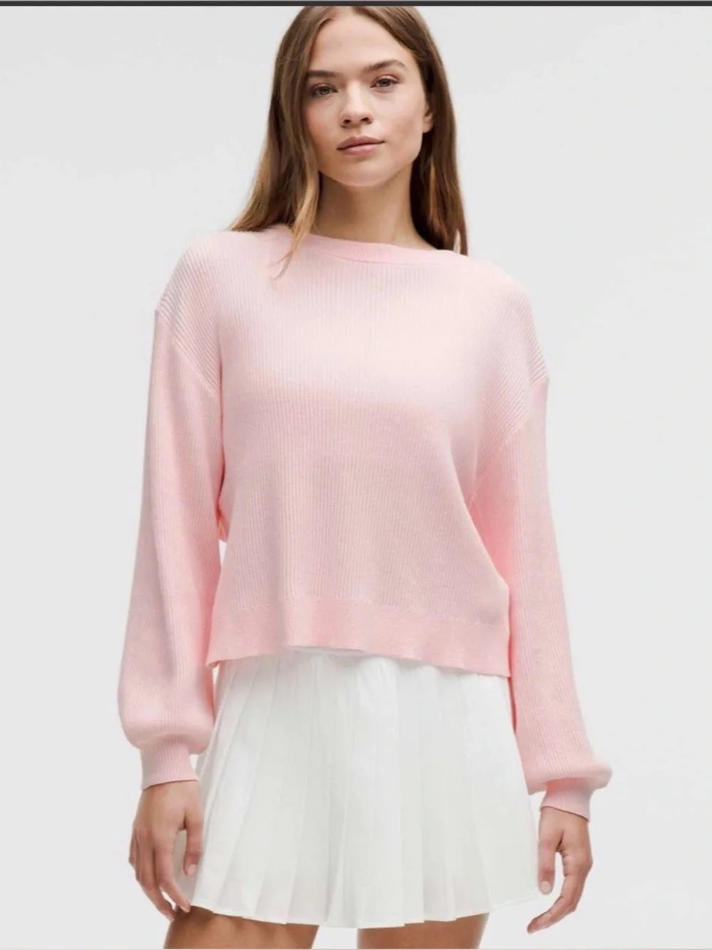 Lululemon Reversible Crossover Pink Ribbed Sweater XL cotton stretch Crop Large